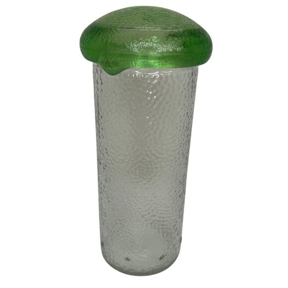 Vintage MCM Textured Glass Canister Jar Green Lid 10 Retro Kitchen Decor - Picture 1 of 8